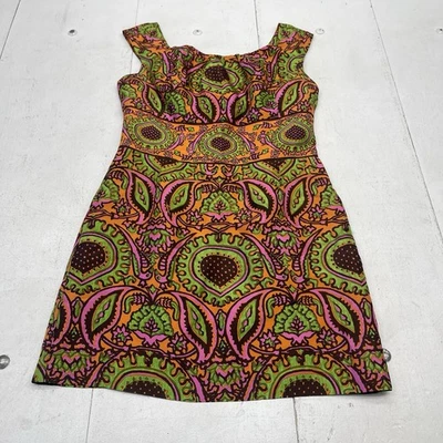 Vestido Vaina Para Mujer Milly Verde Naranja Marrón Hippie Paisley Estampado Seda Talla 6 Foto 1 de 4