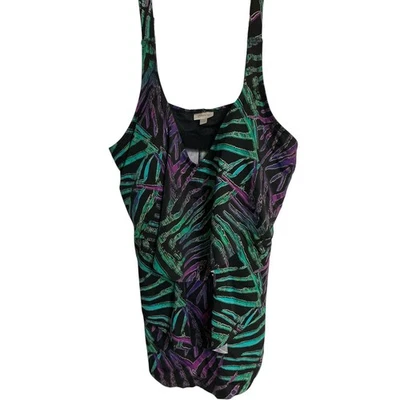 Camiseta tankini Avenue para mujer talla 18 negra con volantes verde azulado púrpura Foto 1 de 4