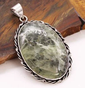 Moss Prehnite 925 Silver Plated Handmade Pendant of 2.5" - Picture 1 of 3