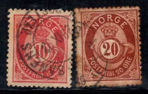 Norwegen 1877 Mi. 25, 27 Gestempelt 60% 10, 3 ORE - Bild 1 von 1