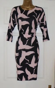 Phase Eight schwarz pink Vogel Print stretchig Feinstrick Pullover Kleid Gr. 14 - Bild 1 von 4
