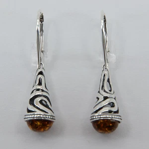 Original braun/Cognac BALTIC BERNSTEIN Ohrringe 925 STERLINGSILBER Leverback #2595