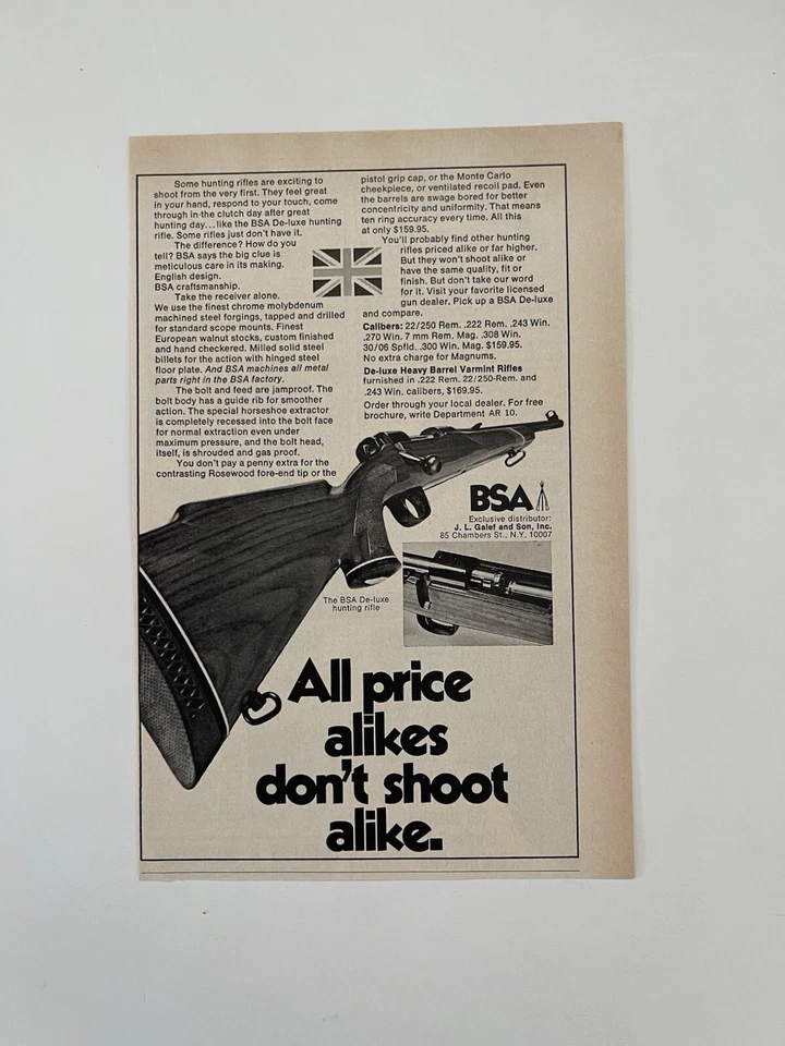 Vintage 1971 BSA Hunting Rifle Print Ad Galef & Sons Ad Only - Image 1 of 3