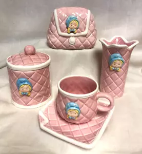 Juego de tocador de colección American Greetings Little Blessings banco taza platillo talla infantil - Imagen 1 de 6