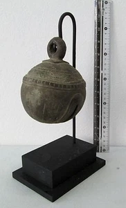 LARGE SIZE Old Karen Hill Tribe Bronze Round Elephant Bell & Stand 660g - Picture 1 of 5