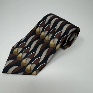 Manhattan Wash N’ Wear Black Gold Geometric Polyester Neck Tie L 56 1/2” W 4” - Picture 1 of 4
