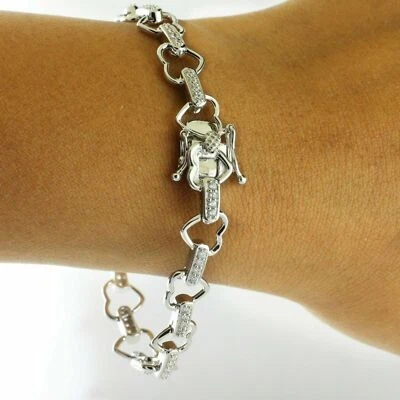 14K White Gold Over Open Heart Womens Tennis Bracelet 2Ct Lab Created Diamond - Image 1 of 3
