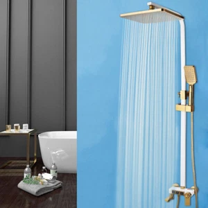 10” Bathroom Shower Faucet System With White Gold Shower Head Taps Combo Unit - Picture 1 of 12