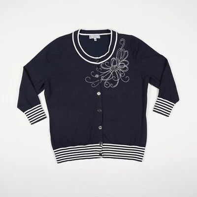 DEBENHAMS Damen Cardigan Strickjacke Gr. EU 44 dunkelblau Rundhals florales Desi - Bild 1 von 4