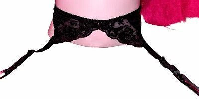 Vtg Sears Garter Belt SZ S/M Black SATIN Made in USA - Image 1 of 4