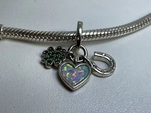 Pandora Sisterhood Heart, Clover And Horseshoe Dangle Charm  - Picture 1 of 6