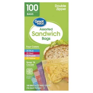 Hochwertige Sandwichbeutel mit doppeltem Reißverschluss, verschiedene Farben, 100 Stück - Bild 1 von 8