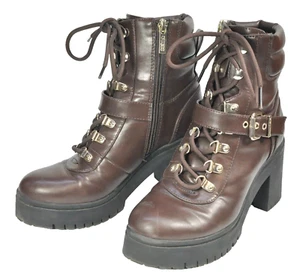 GUESS WOMENS SHOES BROWN PLATFORM HEEL BOOTS LACE-UP GWCANALY SIZE 6M - Picture 1 of 5