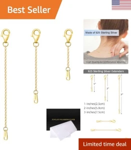 Gold Chain Extenders for Necklaces - 3 Piece Set - 1 2 3 Inch - Sterling Silver - Picture 1 of 11