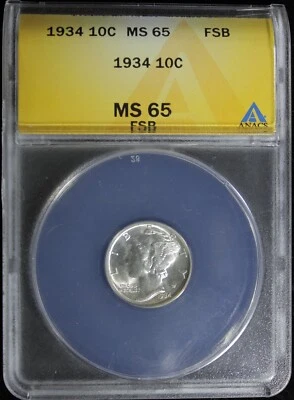 Moneda de diez centavos Mercury 1934 plata 10c ANACS MS-65 FSB (2431492) Foto 1 de 4