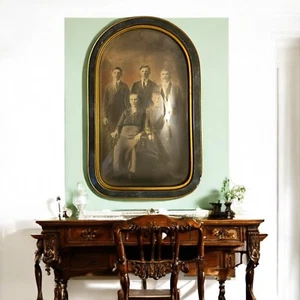 Antikes viktorianisches Familienporträt im Kathedralenstil Rahmen mit konvexem Blasenglas - Bild 1 von 13