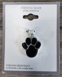 HUNDEPFOTENABDRUCK .925 SU Sterlingsilber schwarze Emaille 7/8" Charm neu auf Karte - Bild 1 von 6