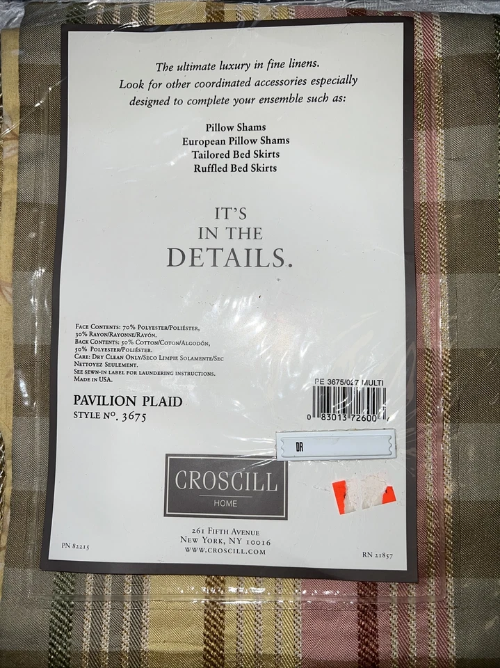 1 Funda de Almohada Croscill Sham Pavilion Cuadros Oro Salvia Euro 27 x 27 Lujo Nuevo de Lote Antiguo Foto 1 de 4