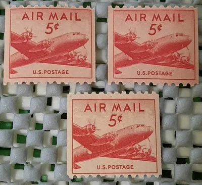 USPS C-37 VINTAGE AIRMAIL STAMPS 3 Single 5 cent stamps Skymaster OGNH 1948 - Image 1 of 3