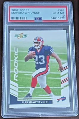 2007 MARSHAWN LYNCH RC PSA 10 Score #381; Rookie, HOF; Low Pop - Image 1 of 2