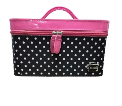 Caboodles Hard Train Case Black & White Polka Dot w/ Hot Pink Trim - Image 1 of 4