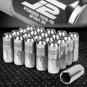 J2 ENGINEERING 7075 ALUMINUM M12X1.5 20PC 50MM CLOSE-END LUG NUT+ADAPTER SILVER - Picture 1 of 7