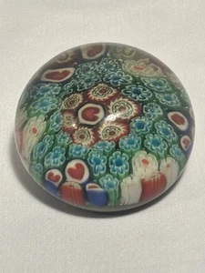 Vintage Glass Millefiori Style Paperweight Art Floral Teal Red White Unmarked - Picture 1 of 7