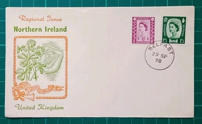 1958 Northern Ireland Regional 6d & 1/-3 Definitive FDC Belfast CDS - Image 1 of 3