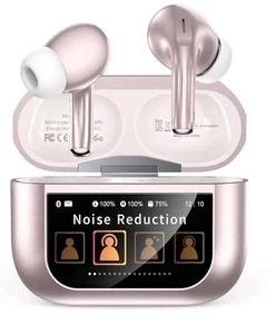 Szwdo Écouteurs Sans Fil, Bluetooth 5.4 avec Écran Tactile Multifonctionnel Rose - Photo 1 sur 12