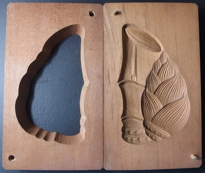 22ksg148 JAPANESE KASHIGATA WOOD CAKE MOLD BAMBOO 竹 タケノコ HAND CARVE... - Image 1 of 4