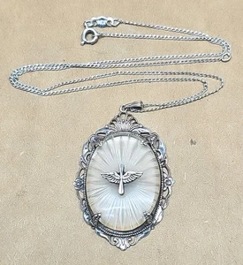 Vintage WWII Sterling Air Force Sweetheart Necklace Camphor Glass EXC - Picture 1 of 5