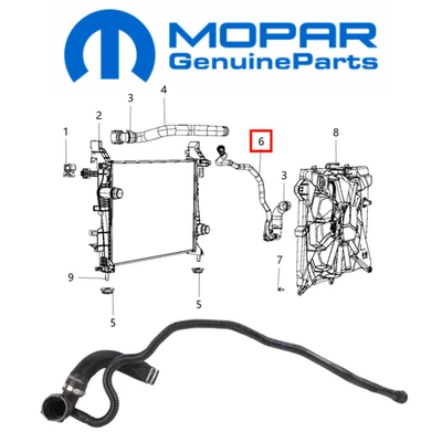 RADIATOR OUTLET HOSE FOR JEEP COMPASS 2018-2020 1.4L MULTIAIR MOPAR 68249895AB - Image 1 of 4