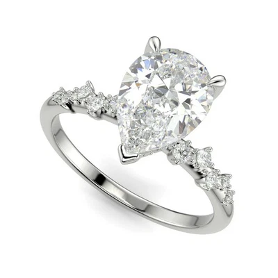 4.25 Ct Pear Cut Diamond Engagement Ring VS2 E White Gold 14k - Image 1 of 4