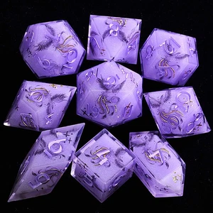 9 Polyhedral Resin Dice DnD Set Violet Phoenix Oath for Dungeons Dragons RPG - Picture 1 of 3