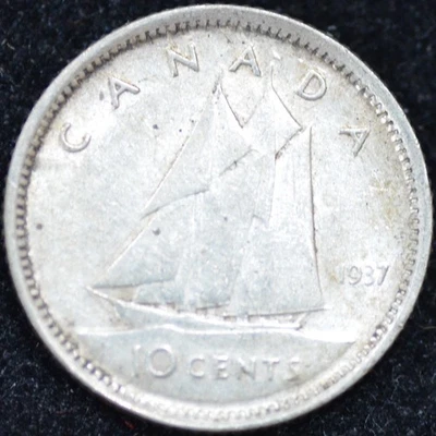 1937 EXTREMELY FINE 80% SILVER Canadian 10 cents - Image 1 of 2