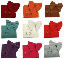 Men's Oversized Velvet Bow Tie + Pocket Square Hanky + Cuff links Set Gift