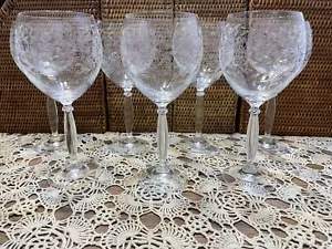 PIER 1 Glasses ELIZA Set of 7 Etched Leaves 8.25" Wine Water Stems Goblets EUC - Picture 1 of 6