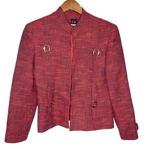 Chaqueta Blazer Cara Lotti Tejida Abierta Talla 38 Rojo Hebilla Correa Detalle Mezcla de Lino - Imagen 1 de 4