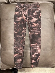 Athleta Girl Chit Chat Tight Leggings L 12 Brown Pink Drawstring High Rise Logo - Picture 1 of 8