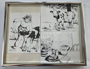 Vintage Framed Drawings “Dairy Cows & Milk” 83 by Karnes - Picture 1 of 7