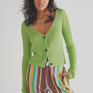 Free People V Neck Cardigan Green Ribbed Size XS fine knit button front - Picture 1 of 9