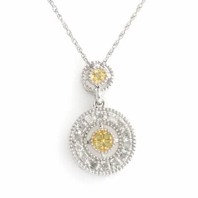 Colgante circular chapado en oro blanco de 14 quilates con diamantes amarillos de 0,17 quilates envío rápido y gratuito Foto 1 de 4