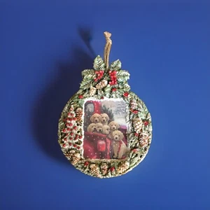 Golden Labrador Puppies Folk Art Hand Made One Of A Kind Christmas Ornament - Picture 1 of 4