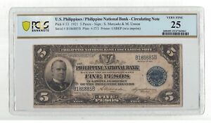 Philippines - Series of 1921 Five Pesos Banknote (P-53, PCGS Very Fine 25)