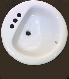 WHITEFALLS 19" ROUND WHITE DROP-IN BATHROOM LAVATORY VITREOUS CHINA SINK . - Picture 1 of 8
