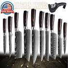 11 Pcs Pro Kitchen Knife Set Stainless Steel Damascus Pattern Kinfe W/ Sharpener