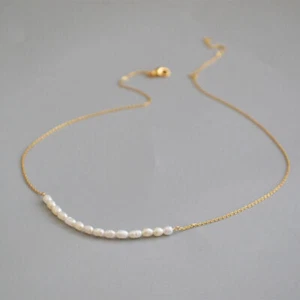 3-4mm Mini Akoya White Baroque Pearl Necklace Pendant 18" 14k Gold P - Picture 1 of 4