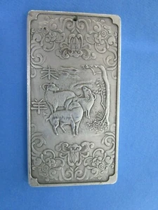 Chinese Year of the GOAT. Silver Tone Scroll Weight with Chop mark and Zodiac - Picture 1 of 10