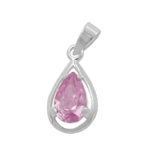Pendente A Forma Di Goccia, Goccia Zirconia Rosa, Facettato, 925 Argento, Donna - Foto 1 di 2