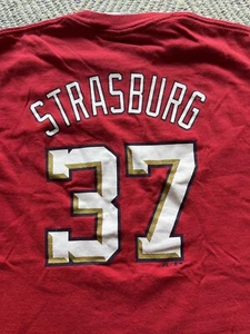 Women's Majestic Nationals Old Logo Strasburg T-Shirt Jersey - Red - Large - Picture 1 of 5